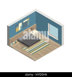 Illustration of the interior of bedroom. Isometric view. Stock Vector