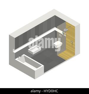 Illustration of the interior of bathroom. Isometric view Stock Vector