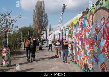 Berlin, Germany - april 02, 2017: Graffiti wall at park (Mauerpark) in Berlin, Germany. Stock Photo
