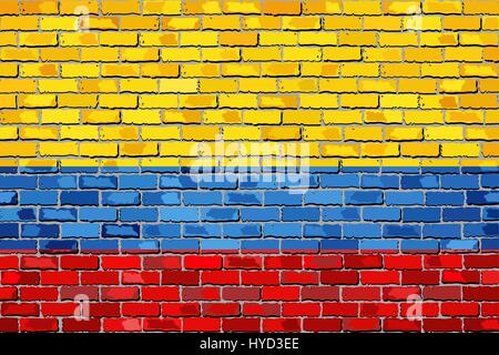 Flag of Colombia on a brick wall - Illustration,  Colombian Flag painted on brick wall, Colombia flag in brick style Stock Vector