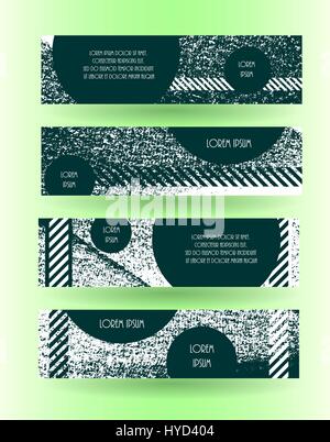 Grunge style horizontal layout banner set. Abstract header collection. Green color vector illustration. Website design elements. Stock Vector