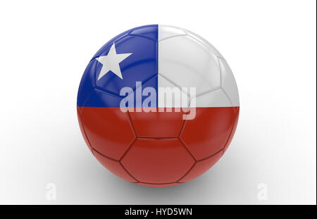 Soccer ball with Chile flag isolated on white background; 3d rendering Stock Photo