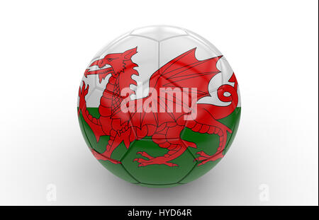 Soccer ball with welsh flag isolated on white background Stock Photo