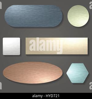 Brushed metal textures set. Brushed surfaces in various shapes.Vector illustration Stock Vector