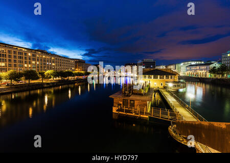 Architecture of Geneva along Rhone River Geneva, Switzerland. Stock Photo