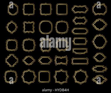 Borders and frames golden collection, gold elegant decorative dashed vignette sign, handdrawn oval on the dark background Stock Vector