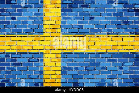 Flag of Sweden on a brick wall - Illustration,  Flag of Swedish in brick style,  Abstract grunge mosaic vector Stock Vector