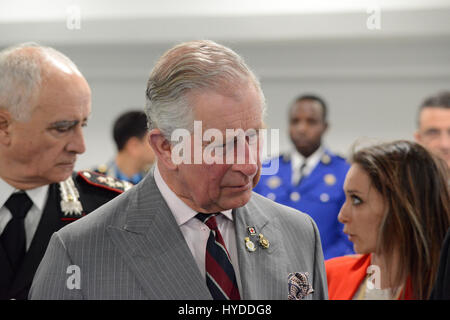 Charles, Prince of Wales during a visit to the Center of Excellence for Stability Police Units April 1, 2017 in Vicenza, Italy. The center is a train the trainer school developed by the Carabinieri for peace-keeping missions around the world. Stock Photo