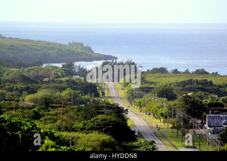 Tinian main road, Northern Mariana Islands The road going down to San Jose village in Tinian Stock Photo