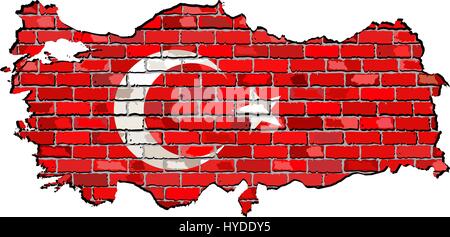 Turkey map on a brick wall - Illustration,  Turkey map with flag inside,  Grunge map and flag of Turkey on a brick wall Stock Vector
