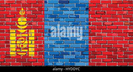 Flag of Mongolia on a brick wall - Illustration,  Mongolian flag painted on brick wall Stock Vector
