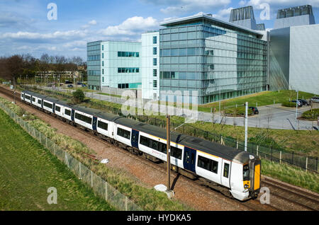 Biomedical - MRC Molecular Biology Lab / Train - A London to Cambridge Train  passes the MRC Laboratory of Molecular Biology, Cambridge UK. Stock Photo