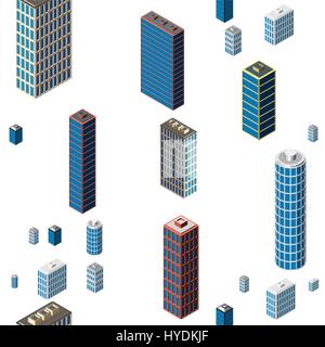 Isometric buildings seamless pattern Stock Vector