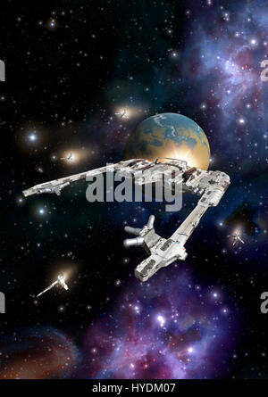 battle cruiser space war 3D render science fiction illustration Stock ...