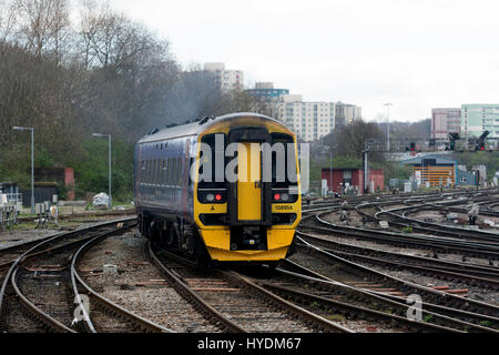 First Great Western class 158 diesel  train leaving Bristol Temple Meads station, UK Stock Photo