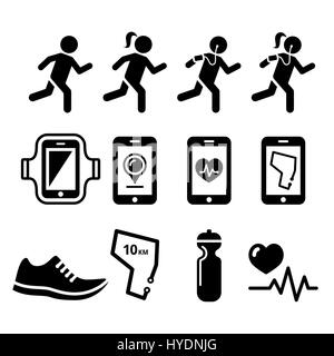 Jogging, people running, jogging apps icons set Stock Vector