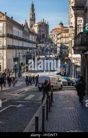 Clerigos Church (Church of Clergymen) and InterContinental Hotel in Cardosas Palace building, Porto city, Portugal Stock Photo