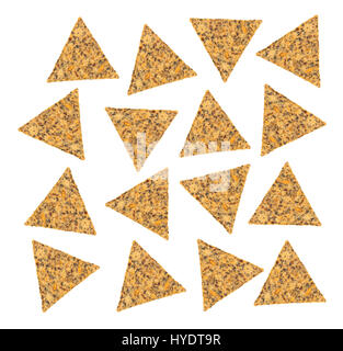 Top view of a group of beans and rice chips isolated on a white background. Stock Photo