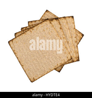 Top view of a several whole wheat matzo crackers isolated on a white background. Stock Photo