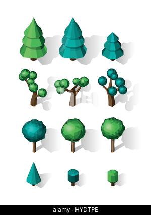 Isometric vector tree set. Landscape constructor kit. Stock Vector