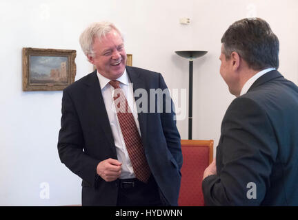 David Davis (left), the Secretary of State for the Department for Exiting the European Union, meets with the German Foreign Minister Sigmar Gabriel at the Cabinet Office, London for talks. Stock Photo