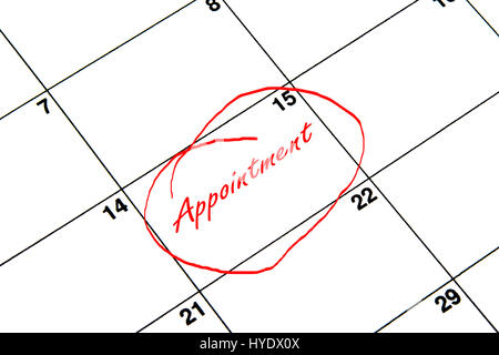 Appointment Circled on A Calendar in Red Stock Photo