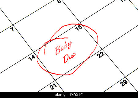 Baby Due Circled on A Calendar in Red Stock Photo