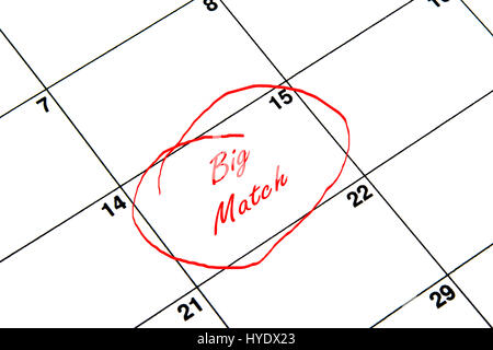 Big Match Circled on A Calendar in Red Stock Photo