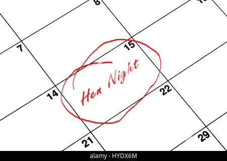 Hen Night Circled on A Calendar in Red Stock Photo