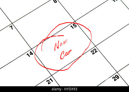 New Car Circled on A Calendar in Red Stock Photo