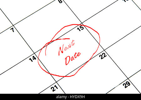 Next Date Circled on A Calendar in Red Stock Photo