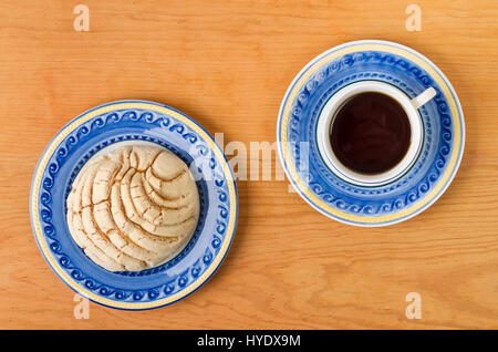 concha mexican bread and coffee cup is a breakfast in mexico city