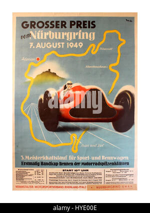 VINTAGE NURBURGRING GRAND PRIX POSTER 1949 Post War Vintage Retro poster for Vintage Sports Car Racing Poster for the 1949 Nurburgring Grand Prix 7th August 1949 Stock Photo