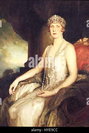 Victoria Eugenie of Battenberg, Queen of Spain, in a circa 1920 oil portrait, a member of the Battenberg family and wife of King Alfonso XIII of Spain. Stock Photo