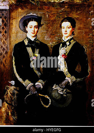 This portrait from 1876 depicts twin sisters Grace and Kate Hoare. The artist captures the delicate features and personalities of the twins, reflecting the Victorian era's emphasis on family and portraiture. Their calm expressions and detailed attire highlight the social conventions of the time. Stock Photo