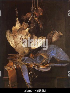 Aelst, Willem van  Still Life with Hunting Equipment, 1668, oil on canvas, Staatliche Kunsthalle, Karlsruhe Stock Photo