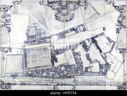 Plan of Whitehall Palace 1680 Stock Photo