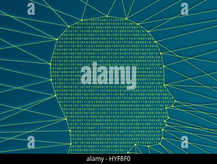 Digitization and artificial intelligence concept with side profile of head and software code Stock Vector