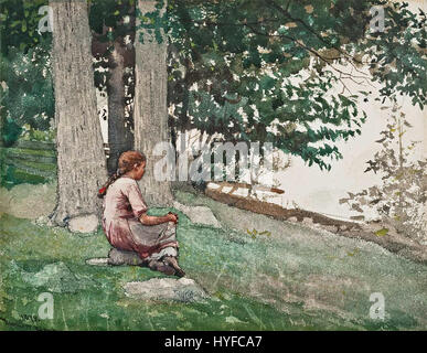 Winslow Homer   Girl Seated on Hillside Overlooking the Water Stock Photo