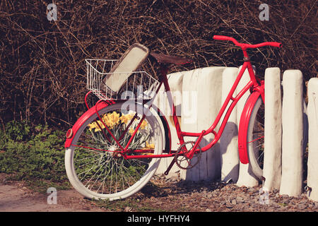 unroadworthy retro bicycle. Parking place for bicycles concept. Vintage color tone Stock Photo