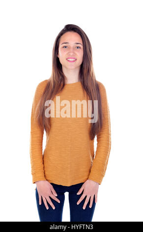 Happy teenger girl with sixteen years old looking at camera isolated on a white background Stock Photo