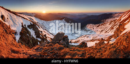 Mountain landcape at spring - winter in Slovakia, Low Tatras panorama Stock Photo