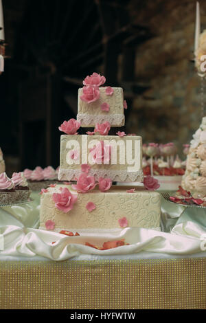 wedding cake in the banquet hall Stock Photo