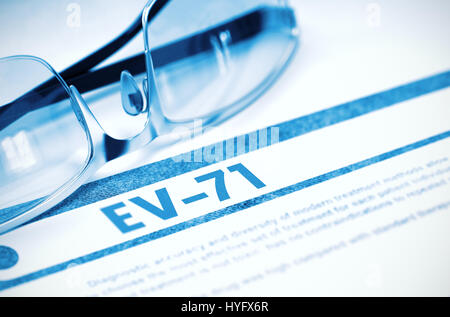EV-71 - Printed Diagnosis. Medical Concept. 3D Illustration.