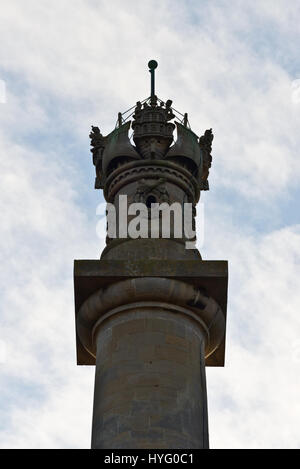 Hood monoment, a intricately carved Hamstone tower, dedicated to Admiral Samuel Hood sited on top of Windmill Hill on the Polden Hills in Somerset Stock Photo