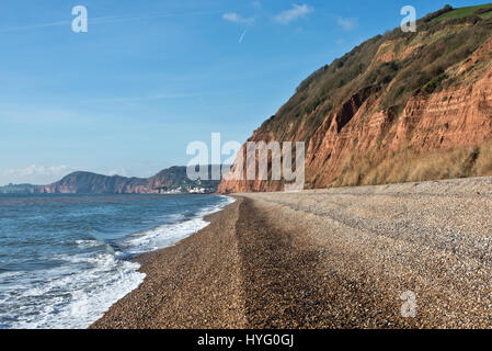 The view along Devons Jurassic Coast from the beach at Weston Mouth part of the East Devon AONB Stock Photo