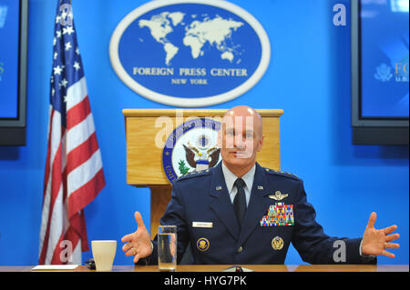 New York, USA. 4th Apr, 2017. Senator John McCain harshly criticizes President Trump for abandoning Syria while dozens of people died from chemical weapons attacks, the military announces investments of General Carlton D. Everhart II, Commander of the US Air Force Air Mobility Command, talks about new national defense strategies and military actions. Credit: PACIFIC PRESS/Alamy Live News Stock Photo