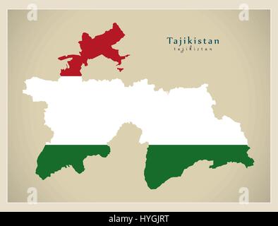 Modern Map - Tajikistan flag colored TJ Stock Vector