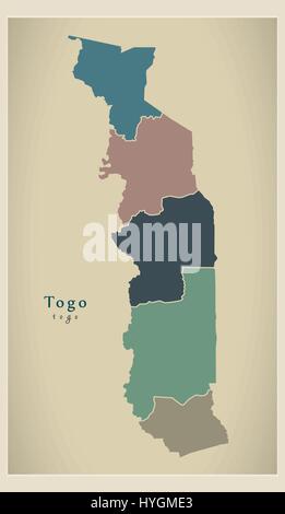 Modern Map - Togo with regions colored TG Stock Vector