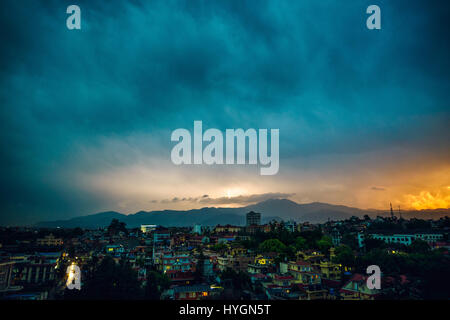 Thunderstorm over Patan at sunset  in the Kathmandu valley, Nepal Stock Photo